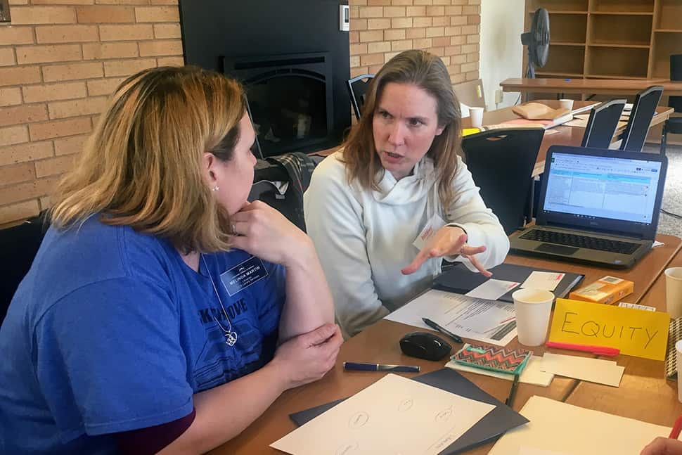 Community Colleges of Spokane (Wash.) librarians Melinda Martin (left) and Heather Morgan at an Assessment in Action RoadShow delivered to community college librarians in Washington state.