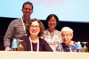 Clockwise from top left: Stephen Wyber, policy and advocacy manager.for IFLA; May Chang; Helga Schwarz; and Sandy Hirsh