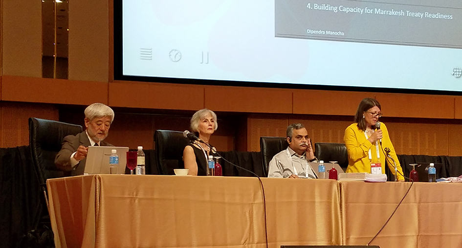 “Marrakesh Treaty in Force” presenters, from left: Hiroshi Kawamura, Victoria Owen, Dipendra Manocha, and moderator Kirsi Ylänne.