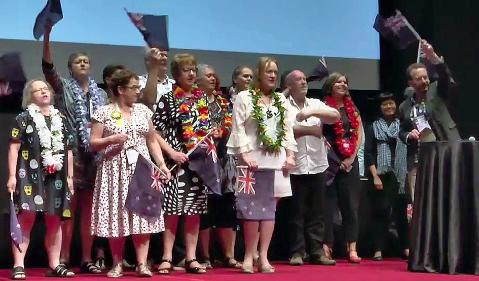 New Zealand delegates sing a traditional Maori song to welcome IFLA members to Auckland for WLIC 2020.