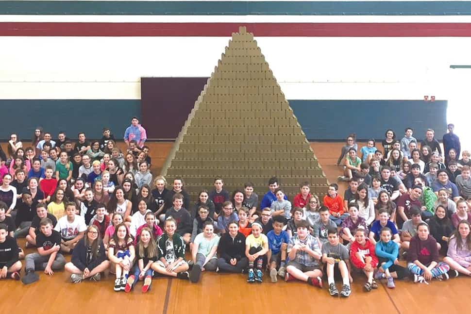 Students at Overlook Middle School in Ashburnham, Massachusetts, built a pyramid with EverBlock bricks.
