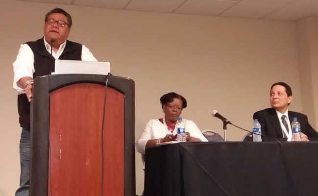 From left, Milton Bluehouse Jr., Cassandra Allen, and Corey Garza present “Environmental Justice @ Your Library and in Your Community,” a September 29 session at the third National Conference of Librarians of Color in Albuquerque, New Mexico.