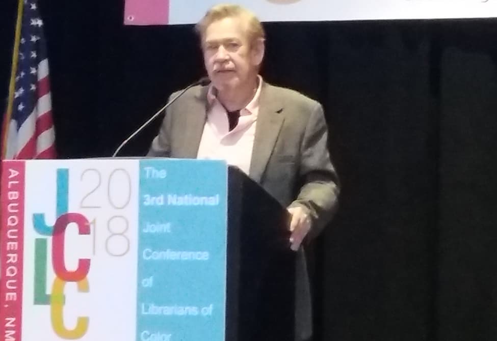 Author, poet, and essayist Benjamin Alire Sáenz speaks to attendees at the Third National Joint Conference of Librarians of Color in Albuquerque on September 27.