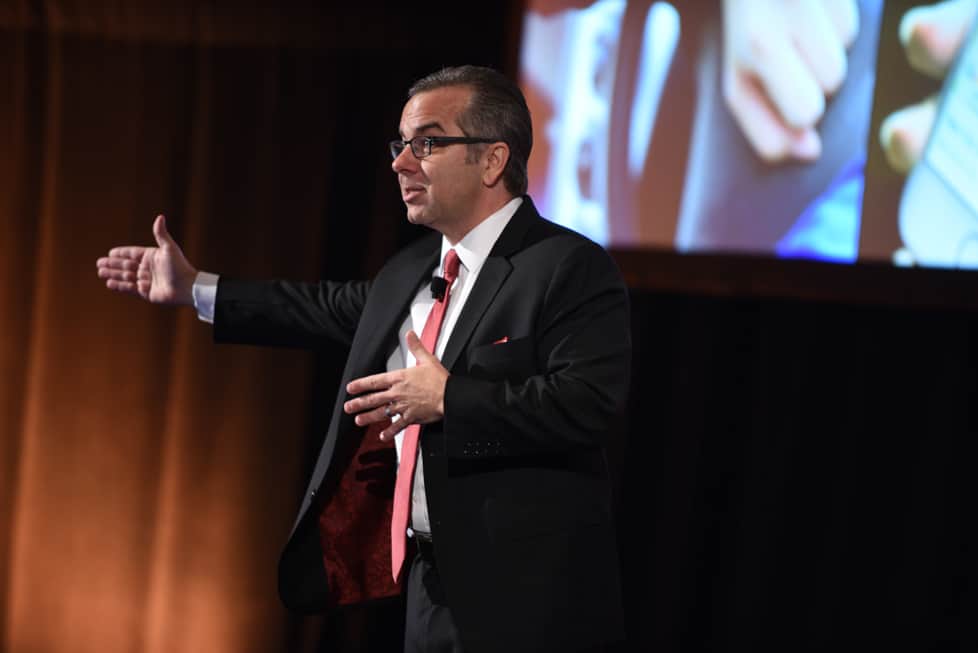 Skip Prichard addresses the crowd at the 2018 OCLC Americas Regional Council Conference on October 25 in Chicago. (Photo: OCLC)