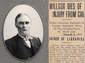 Erastus S. Willcox, who wrote the 1872 Illinois Library Law, died when we was struck by a streetcar in front of the Peoria (Ill.) Public Library. <span class="credit">Photo: Local History and Genealogy Collection/Peoria (Ill.) Public Library</span>