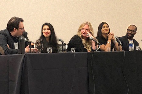 (From left) Brandon Sanderson, Roshani Chokshi, Leigh Bardugo, Sabaa Tahir, and Tochi Onyebuchi