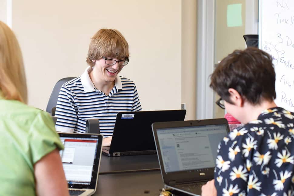 Faculty and librarians work on a research sprint at the University of Kansas Libraries in 2017.