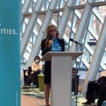 ALA President Loida Garcia-Febo at the Rally for Libraries, Seattle Public Library.