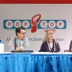 Podcast panel at the PopTop Stage, ALA 2019 Midwinter Meeting, Seattle. From left to right: Gwen Glazer, Joseph Janes, Adriane Herrick Juarez, Phil Morehart.