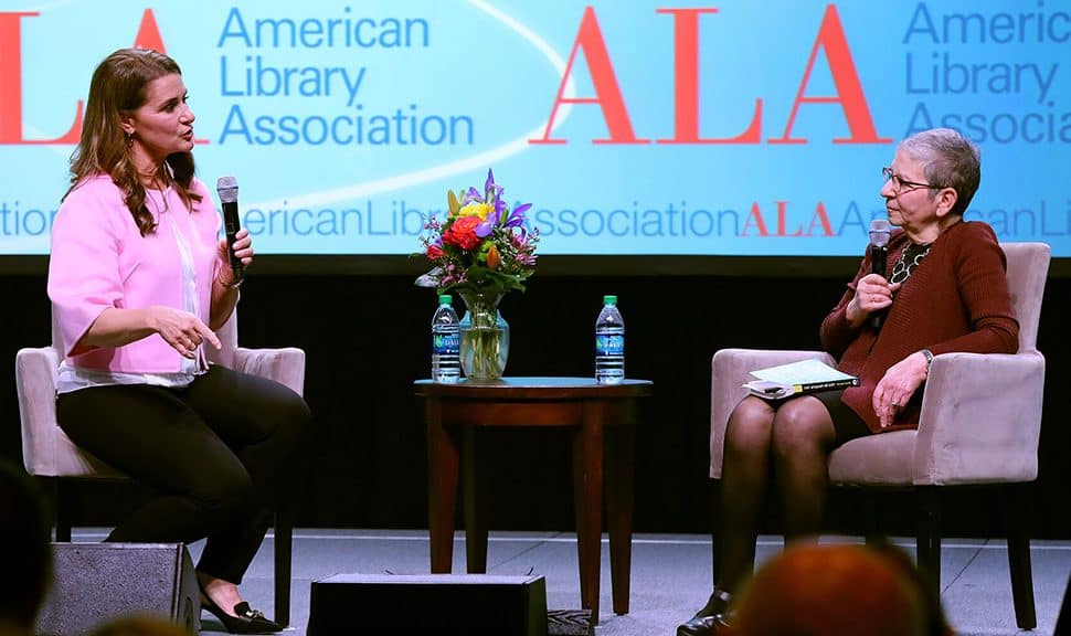 Melinda Gates and Nancy Pearl at the ALA Midwinter Meeting in Seattle.