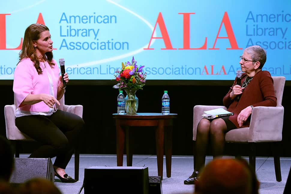 Melinda Gates and Nancy Pearl at the ALA Midwinter Meeting in Seattle.