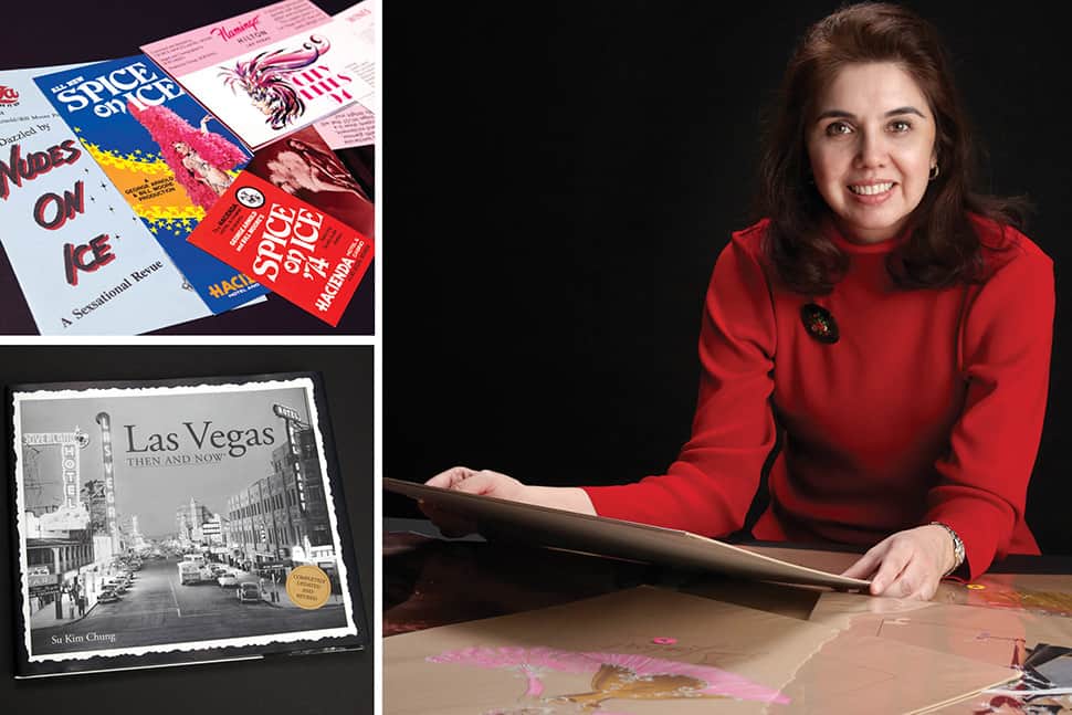 Su Kim Chung (right) and items from the University of Nevada, Las Vegas Libraries Special Collections