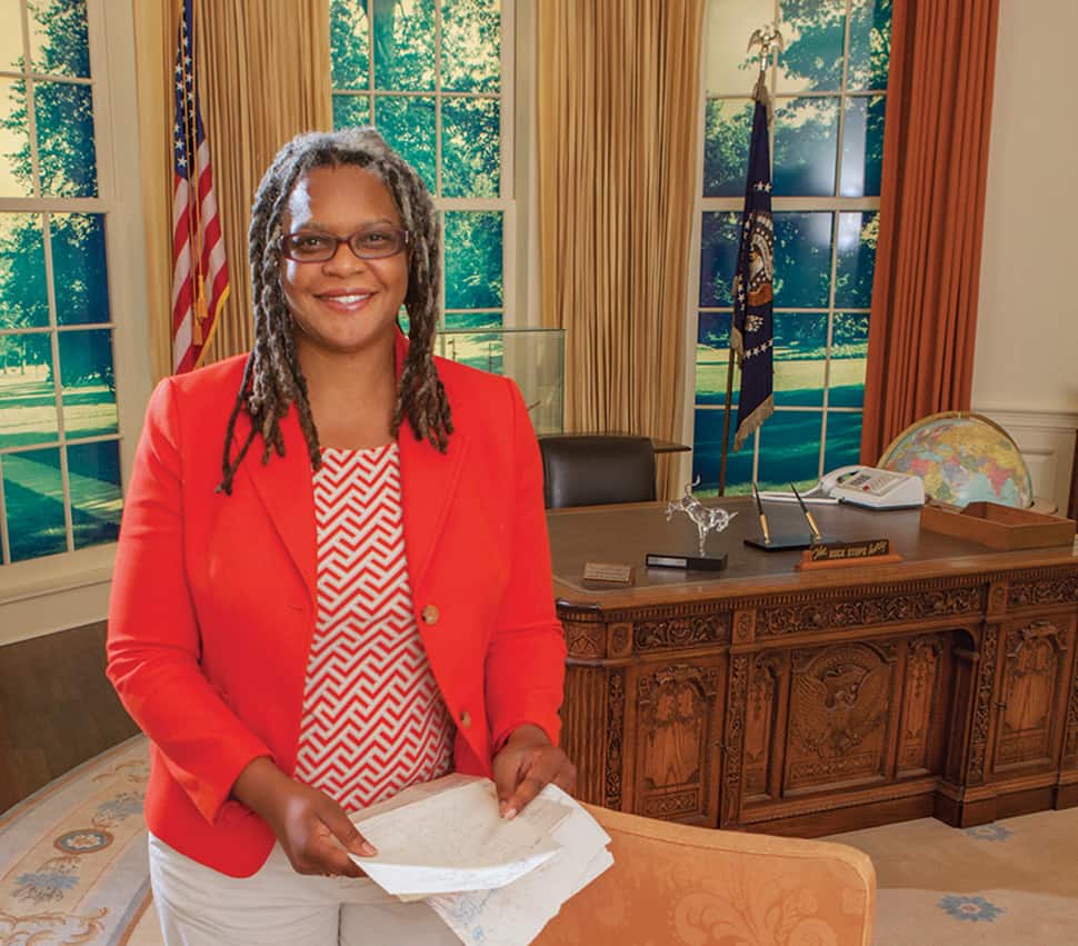 Meredith Evans holds a copy of the 1977 letter she mailed to President Carter when she was 4 years old. She wrote, “I would like to come to your house for my [birthday] party.” Photo: Pete Winkel