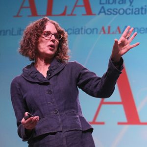 Robin DiAngelo at the President's Program at the 2019 ALA Midwinter Meeting. <span class="credit">Photo: Cognotes</span>