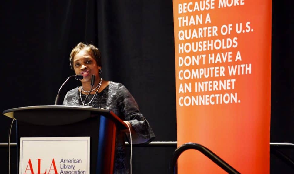 Former FCC Commissioner Mignon Clyburn speaks at the ALA Washington Fly-In event on February 25.