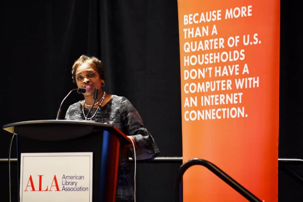 Former FCC Commissioner Mignon Clyburn speaks at the ALA Washington Fly-In event on February 25.