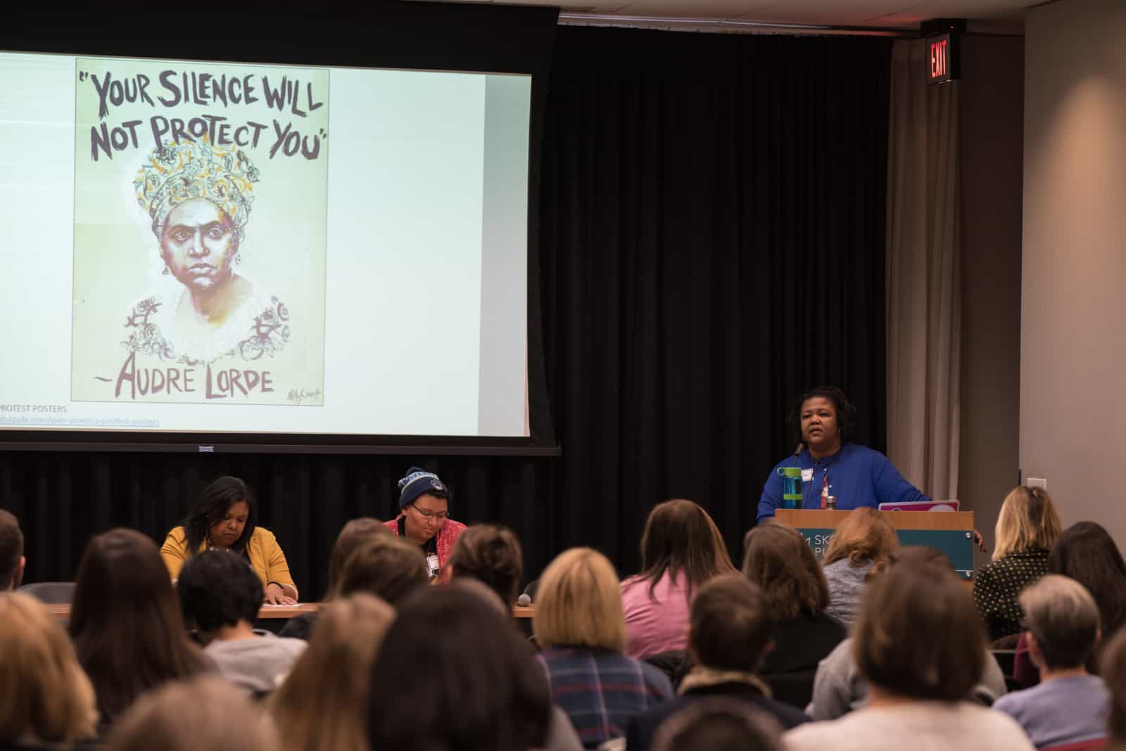 Nicole A. Cooke at Defeating the Bullies and Trolls in the Library event at Skokie (Ill.) Public Library. Photo: Max Herman.