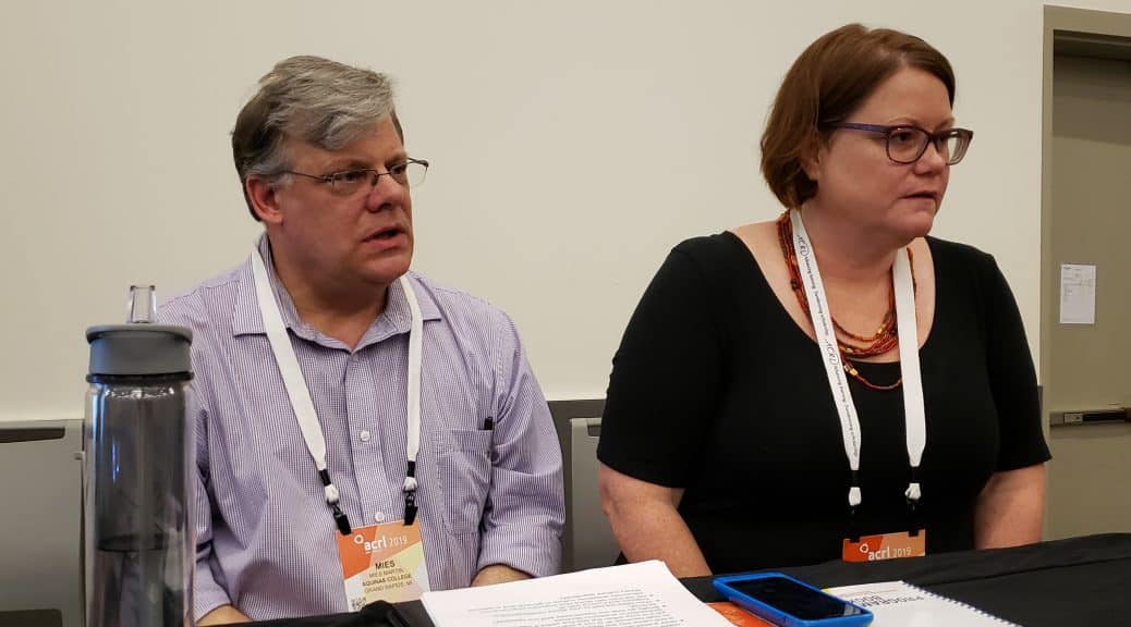 Mies Martin (left) and Beth Martin present their findings at the Association of College and Research Libraries Conference in Cleveland on April 12.