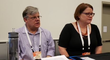 Mies Martin (left) and Beth Martin present their findings at the Association of College and Research Libraries Conference in Cleveland on April 12.