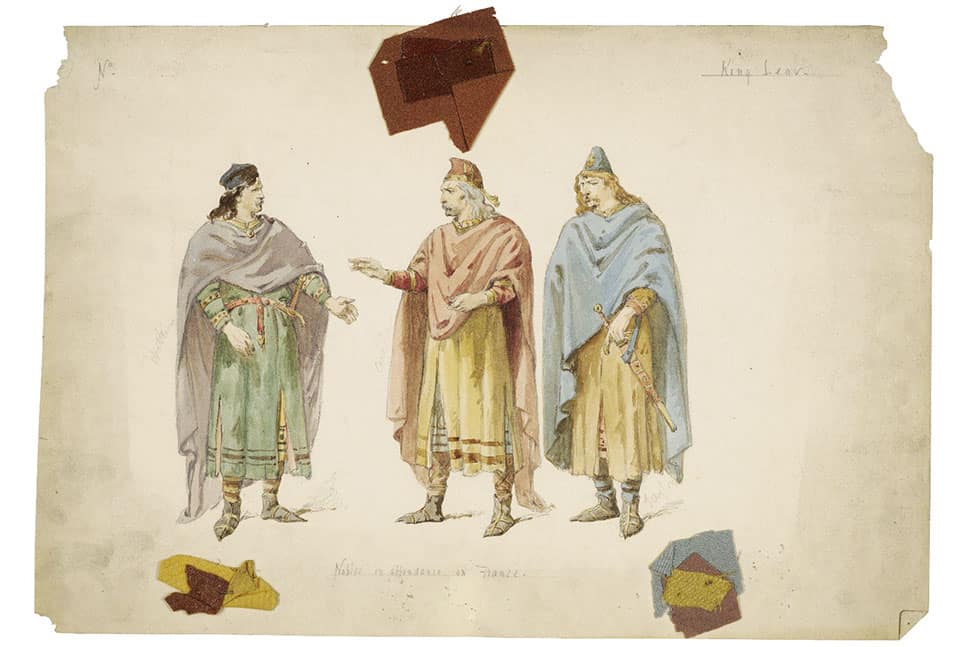 Costume sketches and swatches for a 19th-century production of King Lear from the Folger Shakespeare Library. (Photo: Folger Shakespeare Library)