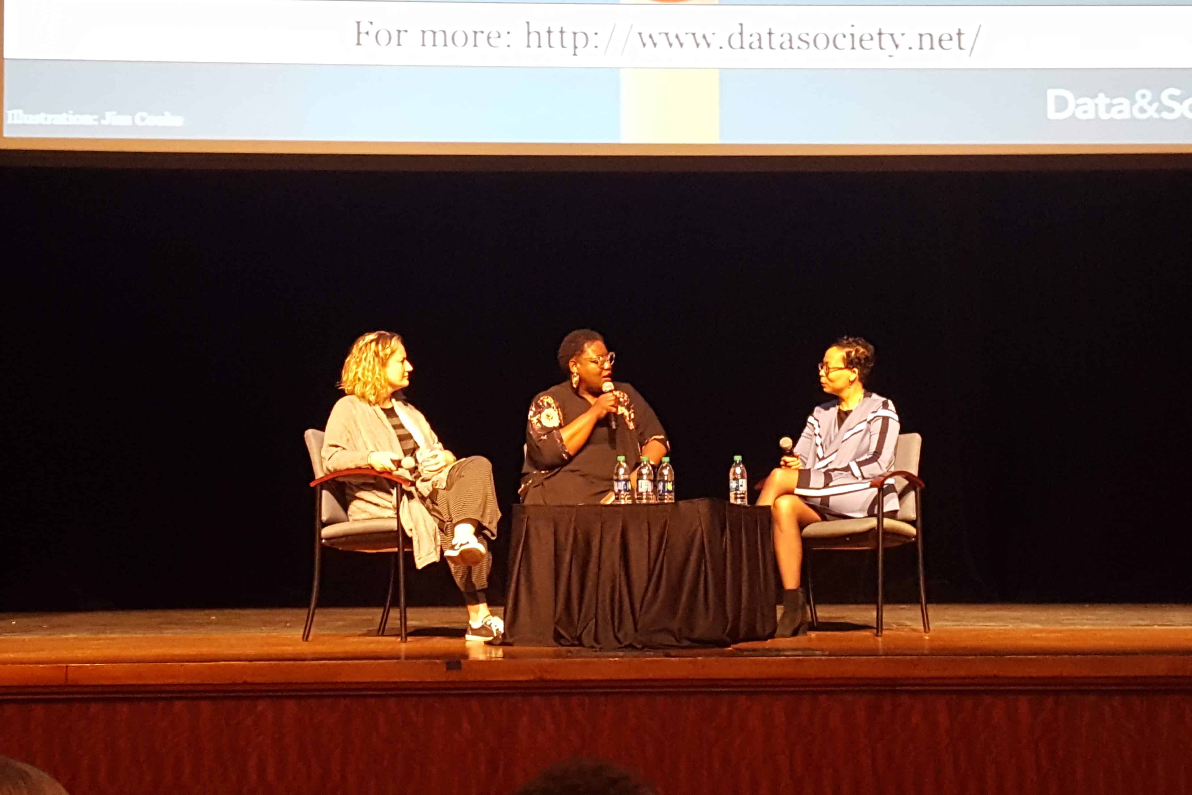 Tracie D. Hall (center), director of the culture program at the Joyce Foundation, moderates a discussion between danah boyd (left) and Elaine Westbrooks. Photo: Carrie Smith/American Libraries