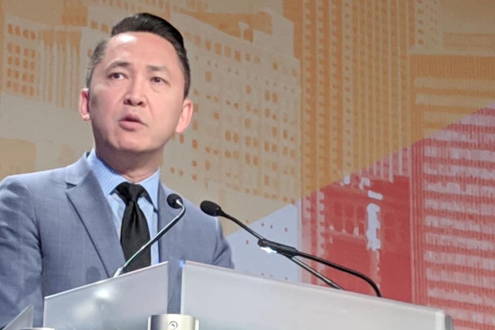 Author Viet Thanh Nguyen speaks to attendees April 11 at the Association of College and Research Libraries Conference in Cleveland. (Photo: Laurie DeWitt/Pure Light Images)