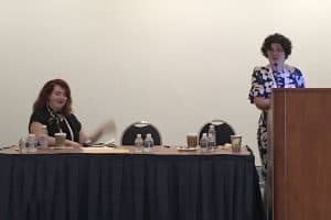 Veteran Emerging Leaders Audrey Barbakoff (right) and Pauline Stacchini present “Some Things to Keep in Mind: Lessons about Leadership” at the ALA Annual Conference and Exhibitions June 22, 2019.