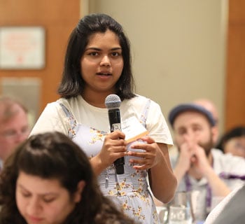 Darshni Patel, an intern at Piscataway (N.J.) Public Library, asks a question at the kickoff. Photo: Tori Soper