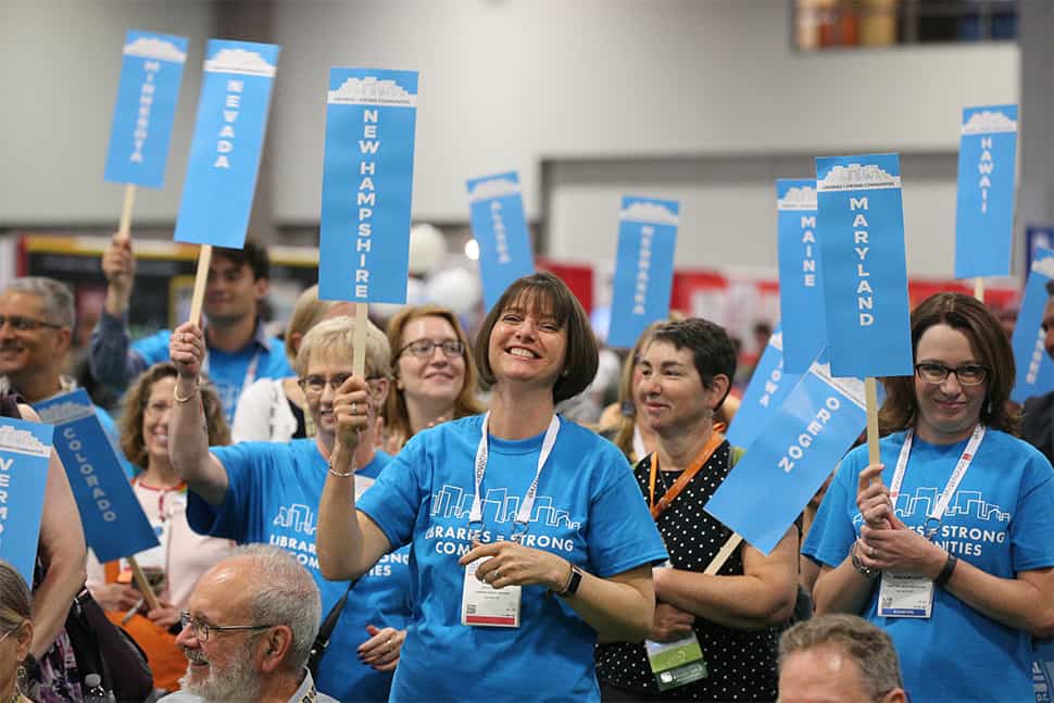 Libraries = Strong Communities rally attendees.