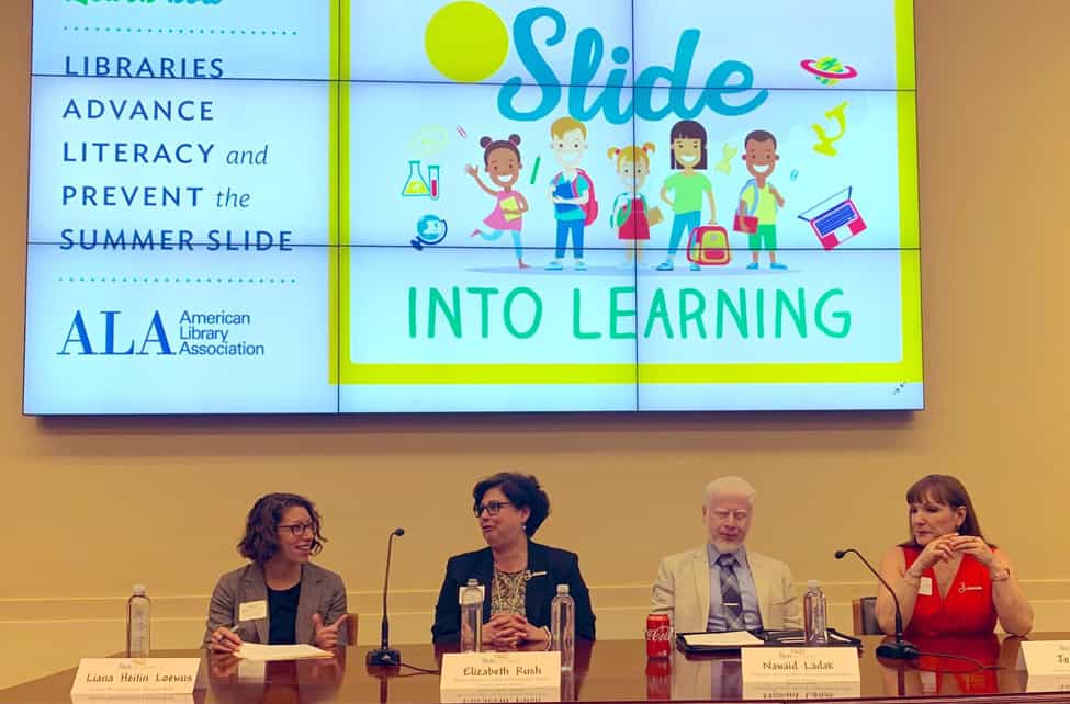 From left: Moderator Liana Heitin Loewus; Elizabeth Rush, library specialist at Northside Independent School District in Leon Valley, Texas; Nawaid Ladak, legislative assistant to Rep. Eddie Bernice Johnson (D-Tex.); and Dallas Director of Libraries Jo Giudice.