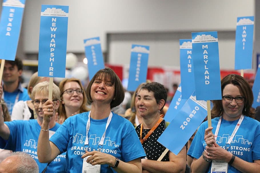 Libraries = Strong Communities rally in the exhibit hall. Photo: Cognotes