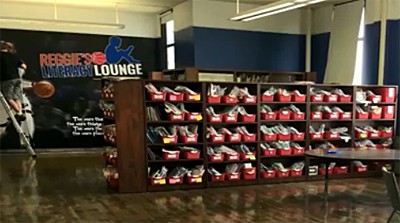 The renovated library at Thurgood Marshall Elementary School in Detroit (still from WDIV-TV Help Me Hank Facebook video)