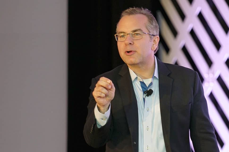 OCLC President and CEO Skip Prichard addresses the crowd at the 2019 Library Futures Conference in Phoenix October 2. (Photo: OCLC)