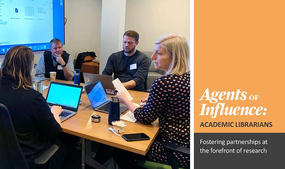 From left: Catherine Morse, Joe Bauer, Matt Carruthers, and Sara Hughes at a research sprint held in October 2019 in partnership with University of Michigan Library. The group worked on developing a data management system for information on public drinking water.