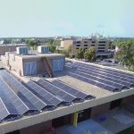 Solar panels on the roof of McMillan Memorial Library in Wisconsin Rapids, Wisconsin. Photo: McMillan Memorial Library in Wisconsin Rapids, Wisconsin