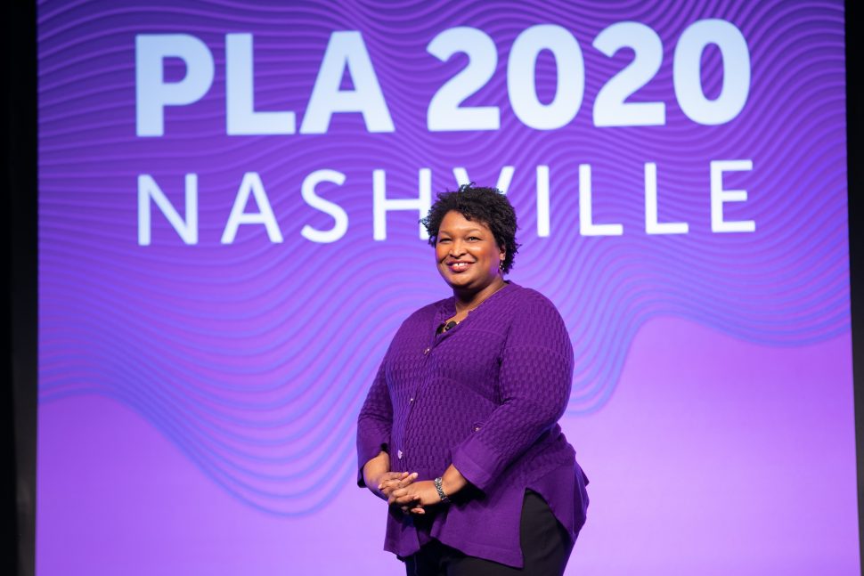 Opening Session speaker Stacey Abrams on stage at the 2020 Public Library Association Conference in Nashville on February 26. (Photo: Laura Kinser/Kinser Studios)