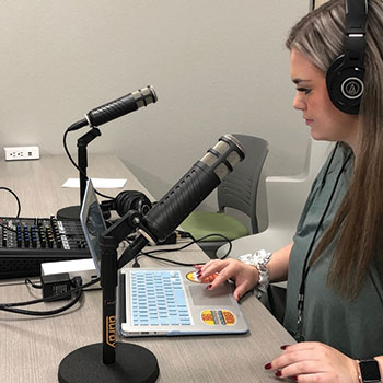 A student at Norman (Okla.) North High School uses Anchor to record a podcast.