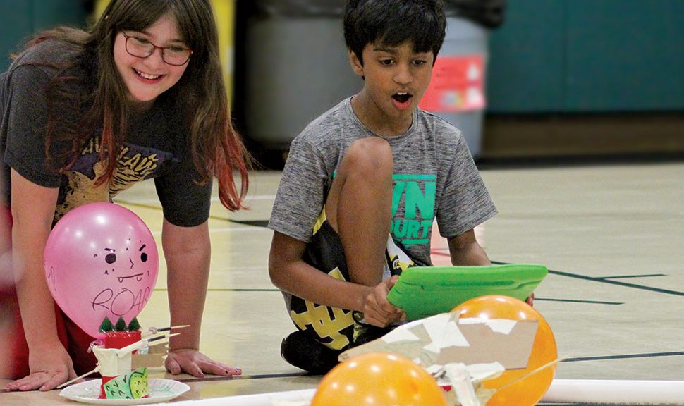 Fourth graders at Greensview Elementary in Upper Arlington, Ohio, battle their custom Sphero robots.