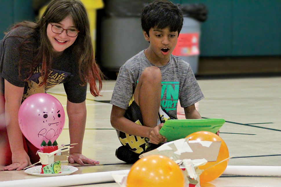 Fourth graders at Greensview Elementary in Upper Arlington, Ohio, battle their custom Sphero robots.