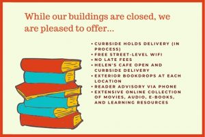Tom Green County Library System in San Angelo, Texas, is closed to walk-ins but offering curbside checkout services, as explained by this image from their website.