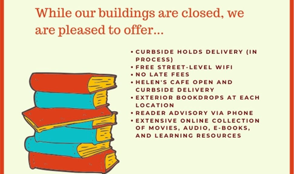 Tom Green County Library System in San Angelo, Texas, is closed to walk-ins but offering curbside checkout services, as explained by this image from their website.