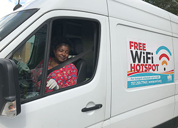 Eletha Davis, mobile library services outreach manager at Williamsburg (Va.) Regional Library, drives a van that provides Wi-Fi to the community.
