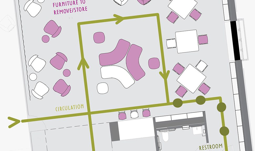 A floor plan for furniture removal at Hennepin County (Minn.) Library’s Eden Prairie branch. Illustration: MSR Design