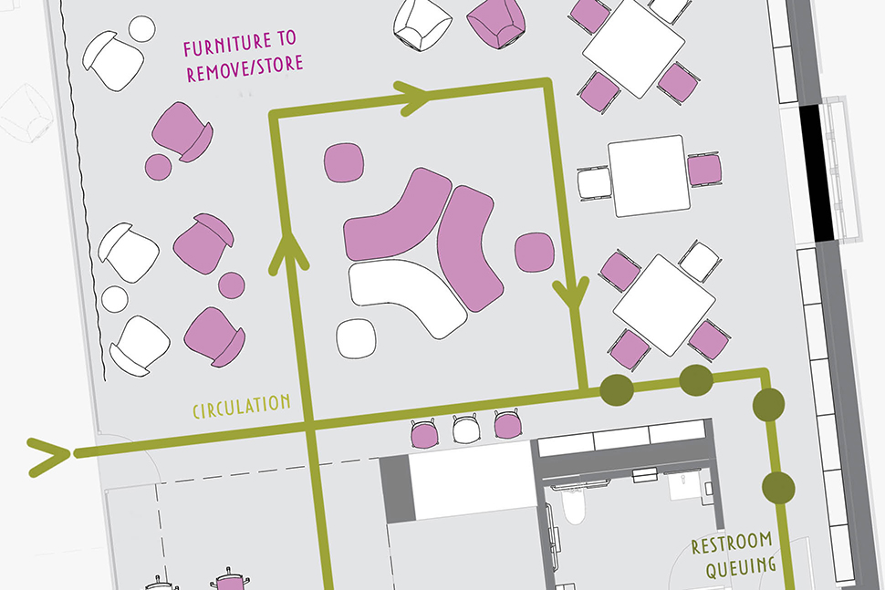 A floor plan for furniture removal at Hennepin County (Minn.) Library’s Eden Prairie branch. Illustration: MSR Design