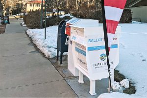 A ballot drop box outside the Arthur Lakes Library in Colorado School of Mines in Golden.