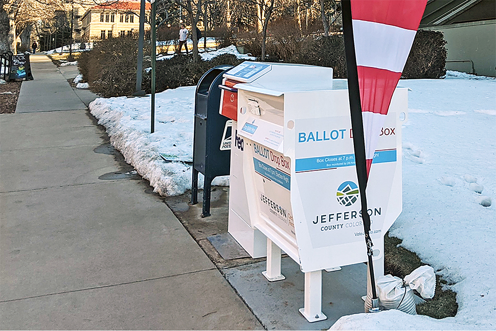 A ballot drop box outside the Arthur Lakes Library in Colorado School of Mines in Golden.