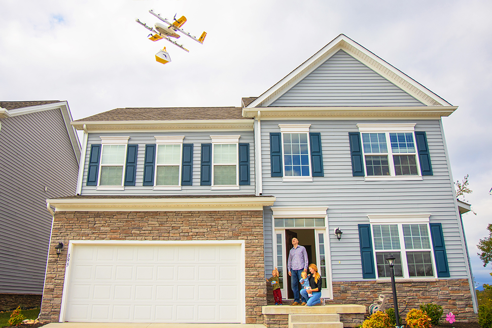 Montgomery County Public Schools in Christiansburg, Virginia, uses drone delivery service Wing to transport library books to the town’s students. Photo: Courtesy of Wing.