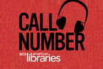 Call Number with American Libraries logo, black and white text on red with headphones