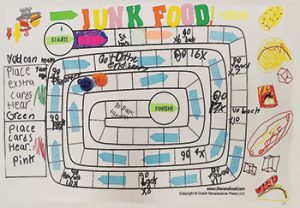 A board game about junk food was one of 150 games created at “Play in the Making,” a study and program conducted by Arizona State University professor Elisabeth Gee and Phoenix Public Library. <span class="credit">Photo" Luis Pérez Cortés</span>