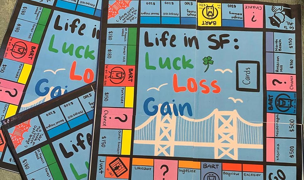 Teens at San Francisco Public Library created Life in SF: Luck, Loss, Gain, a board game that explores inequity in their city. Photo: Dorcas Wong/San Francisco Public Library